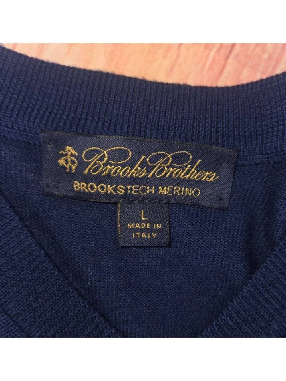 Brooks Brothers Brookstech Merino V-Neck Navy Sweater Large